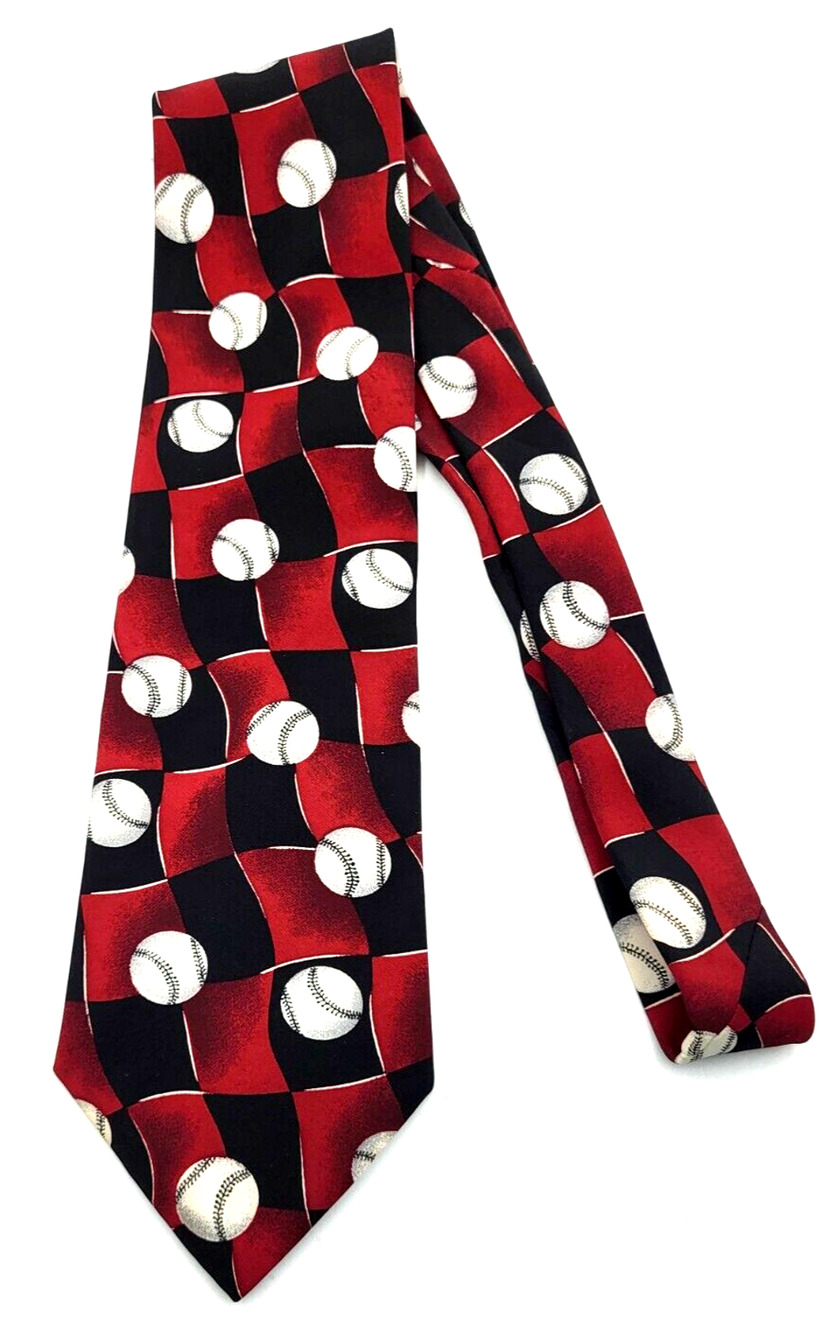 Baseball Themed Men’s Tie American Sports Red White Black 57" Polyester